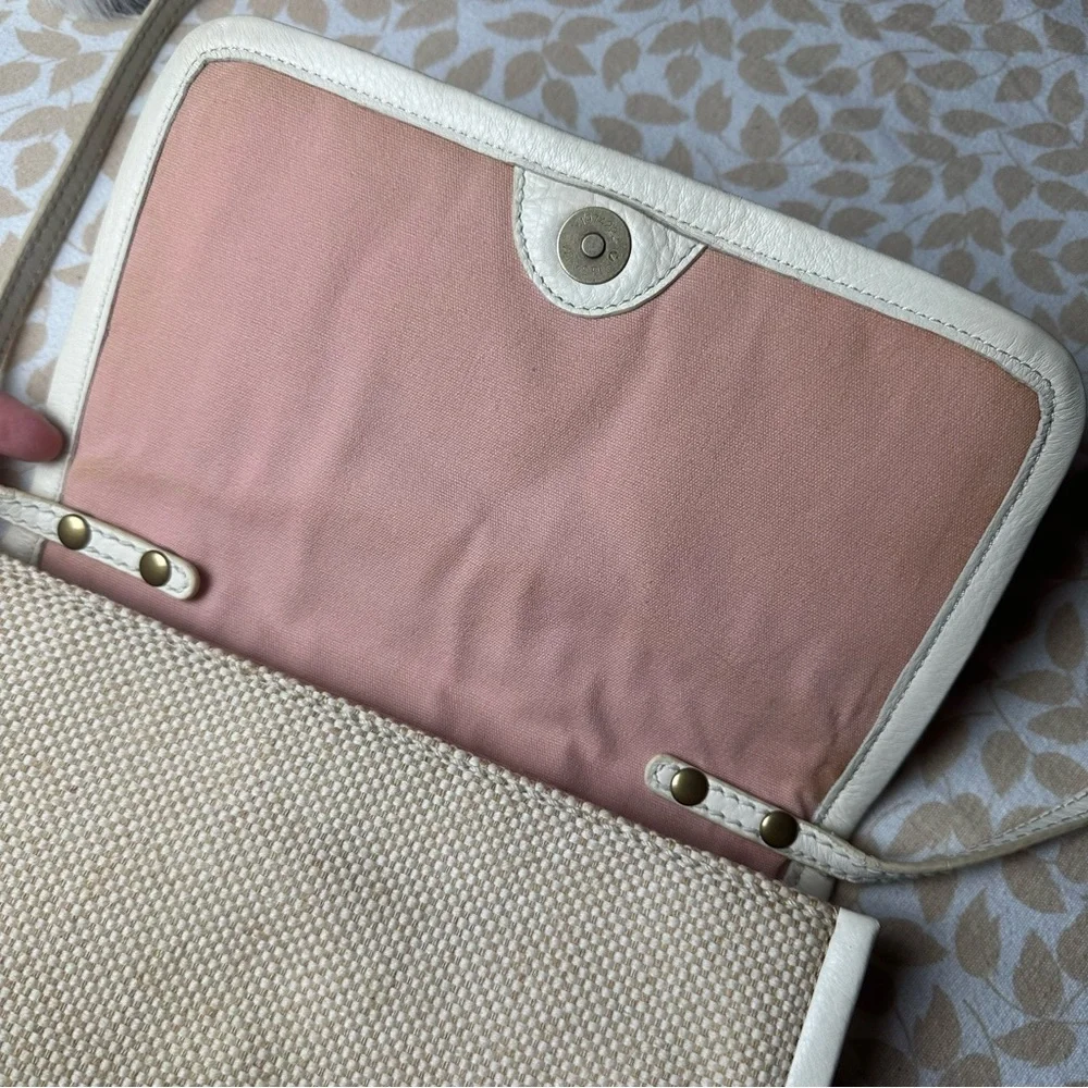 Isabella Fiore Cream Canvas With Black Embroidery Floral Flap‎ Crossbody Purse